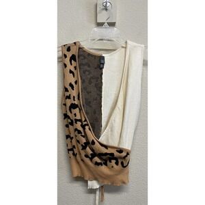Alya Knit Top Sleeveless Two Tone Wrap Top Size M Ivory Animal Print NEw